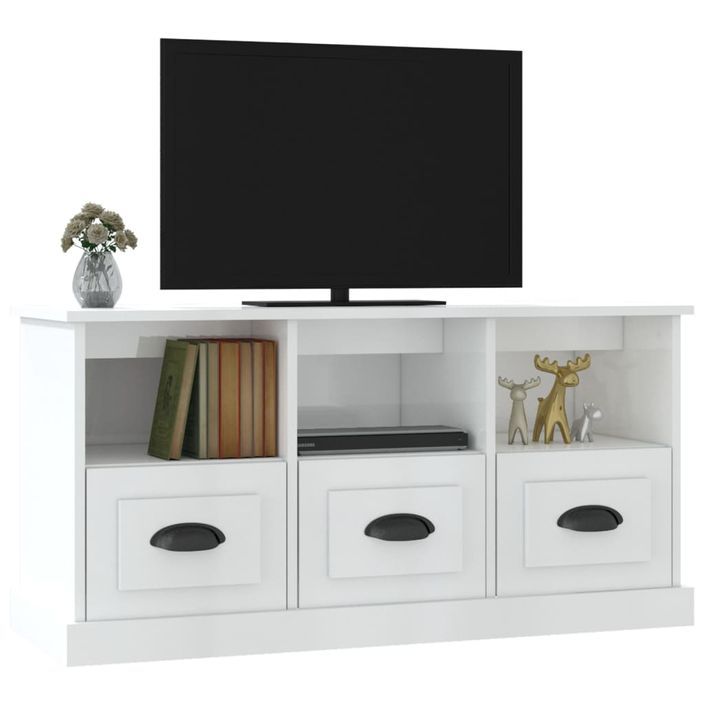Meuble TV blanc brillant 100x35x50 cm bois d'ingénierie - Photo n°4