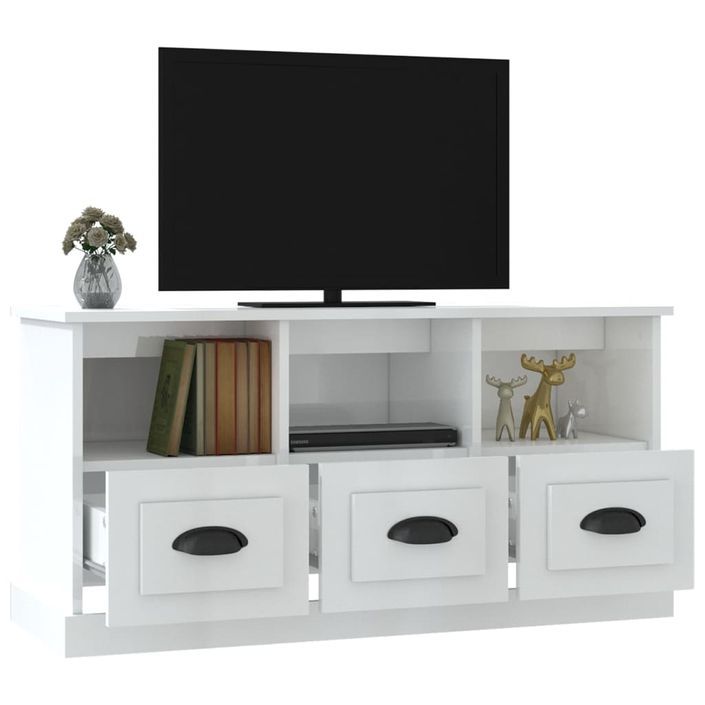 Meuble TV blanc brillant 100x35x50 cm bois d'ingénierie - Photo n°5