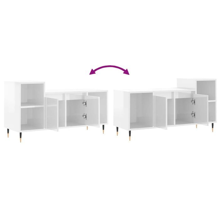 Meuble TV Blanc brillant 100x35x55 cm Bois d'ingénierie - Photo n°9