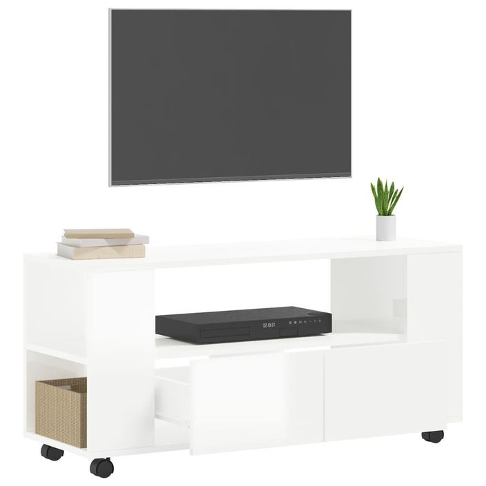 Meuble TV blanc brillant 102x34,5x43 cm bois d'ingénierie - Photo n°4