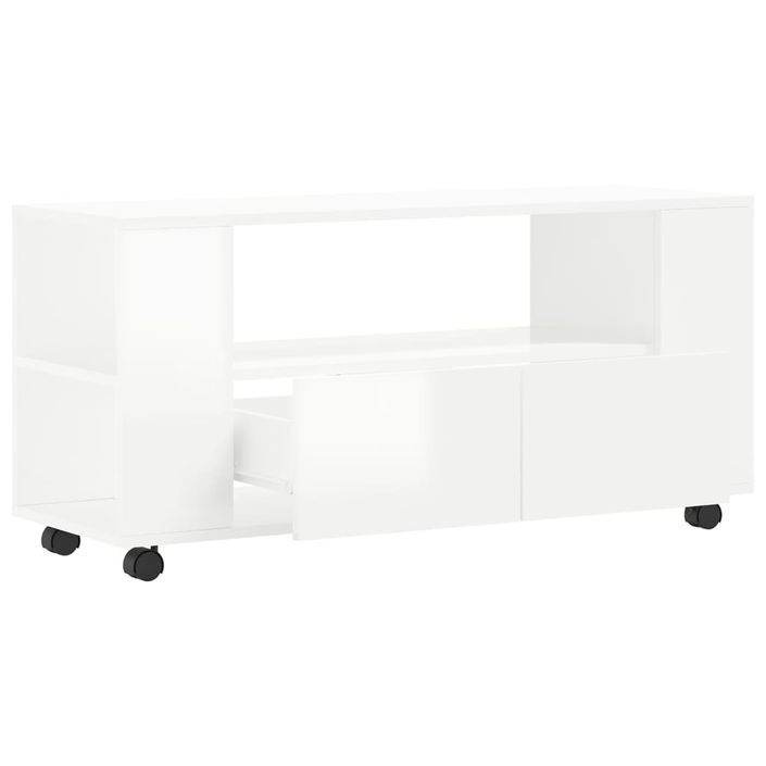 Meuble TV blanc brillant 102x34,5x43 cm bois d'ingénierie - Photo n°5