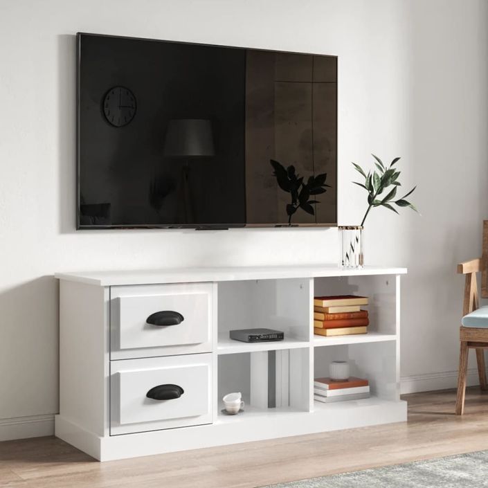 Meuble TV blanc brillant 102x35,5x47,5 cm bois d'ingénierie - Photo n°1
