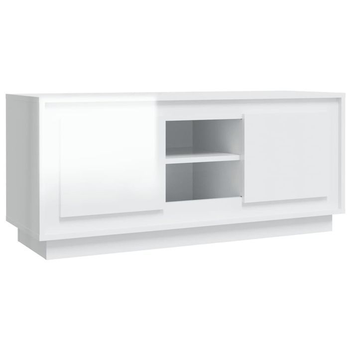 Meuble TV blanc brillant 102x35x45 cm bois d'ingénierie - Photo n°1