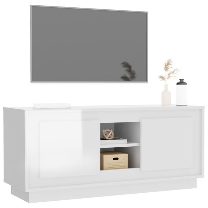 Meuble TV blanc brillant 102x35x45 cm bois d'ingénierie - Photo n°4