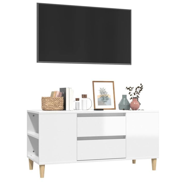 Meuble TV Blanc brillant 102x44,5x50 cm Bois d'ingénierie - Photo n°4