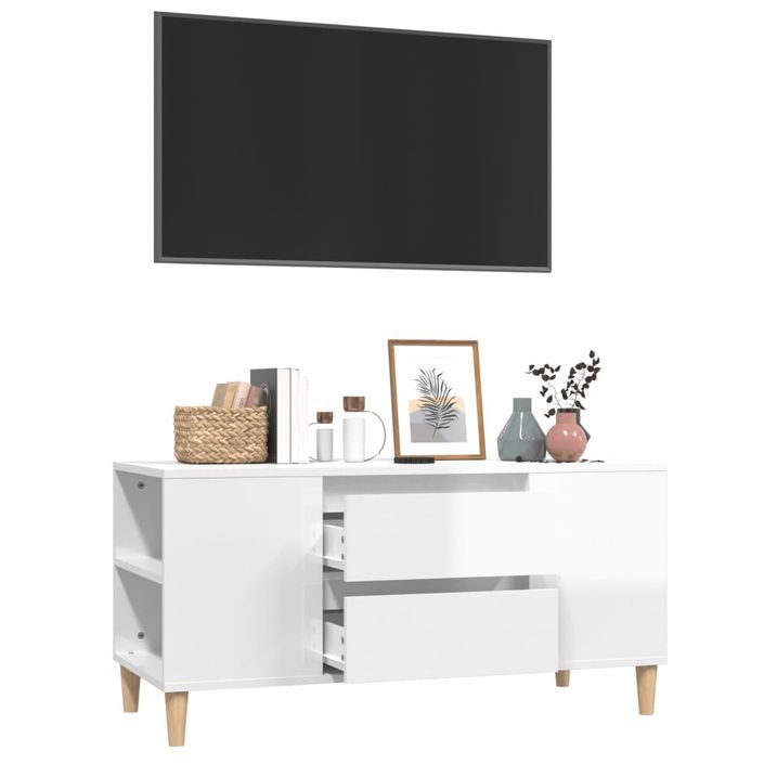 Meuble TV Blanc brillant 102x44,5x50 cm Bois d'ingénierie - Photo n°5