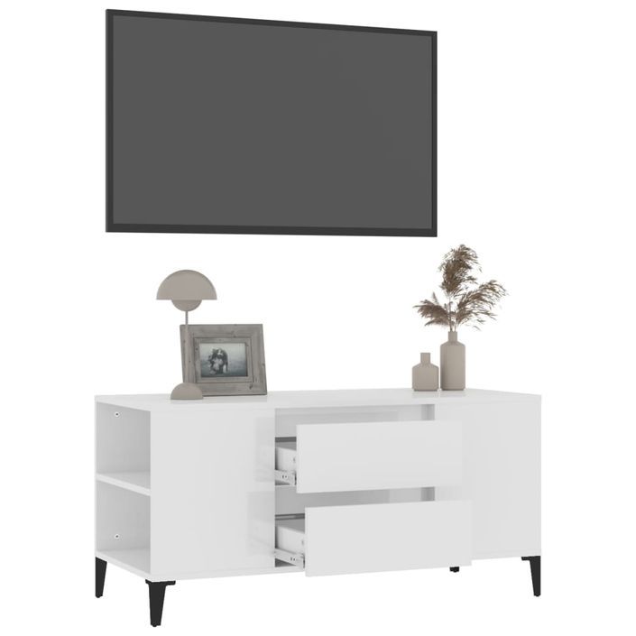 Meuble TV Blanc brillant 102x44,5x50 cm Bois d'ingénierie - Photo n°5