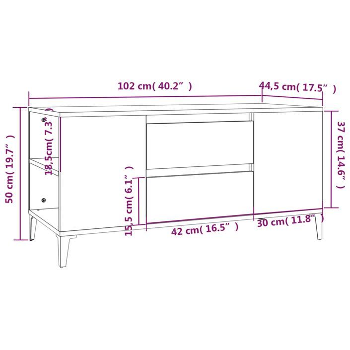 Meuble TV Blanc brillant 102x44,5x50 cm Bois d'ingénierie - Photo n°10