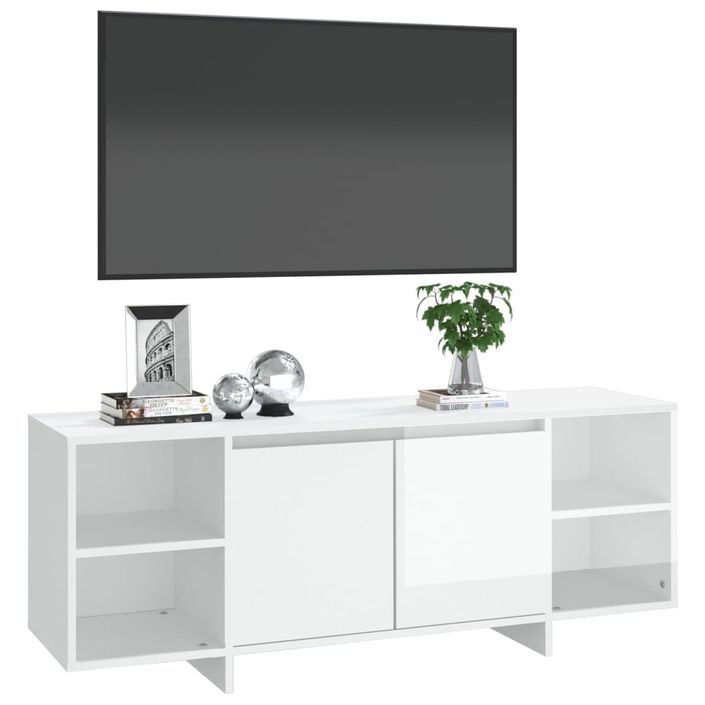 Meuble TV blanc brillant 130x35x50 cm bois d'ingénierie - Photo n°4