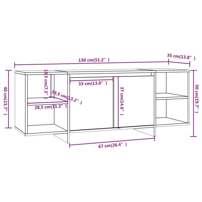 Meuble TV blanc brillant 130x35x50 cm bois d'ingénierie - Photo n°8