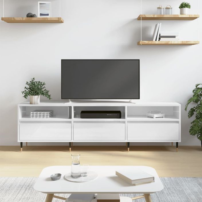 Meuble TV blanc brillant 150x30x44,5 cm bois d'ingénierie - Photo n°1