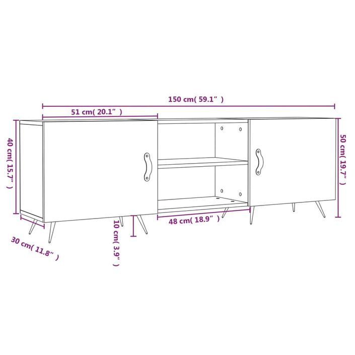 Meuble TV blanc brillant 150x30x50 cm bois d'ingénierie - Photo n°12