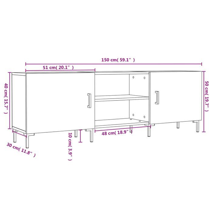 Meuble TV blanc brillant 150x30x50 cm bois d'ingénierie - Photo n°12