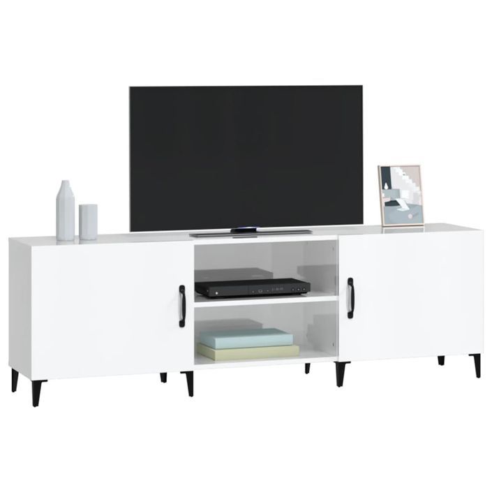 Meuble TV blanc brillant 150x30x50 cm bois d'ingénierie - Photo n°4