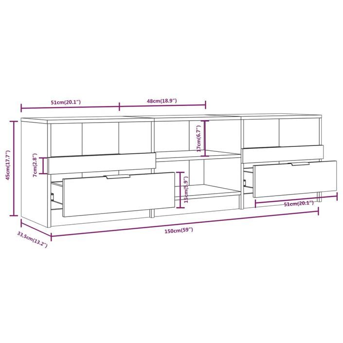 Meuble TV Blanc brillant 150x33,5x45 cm Bois d'ingénierie - Photo n°7