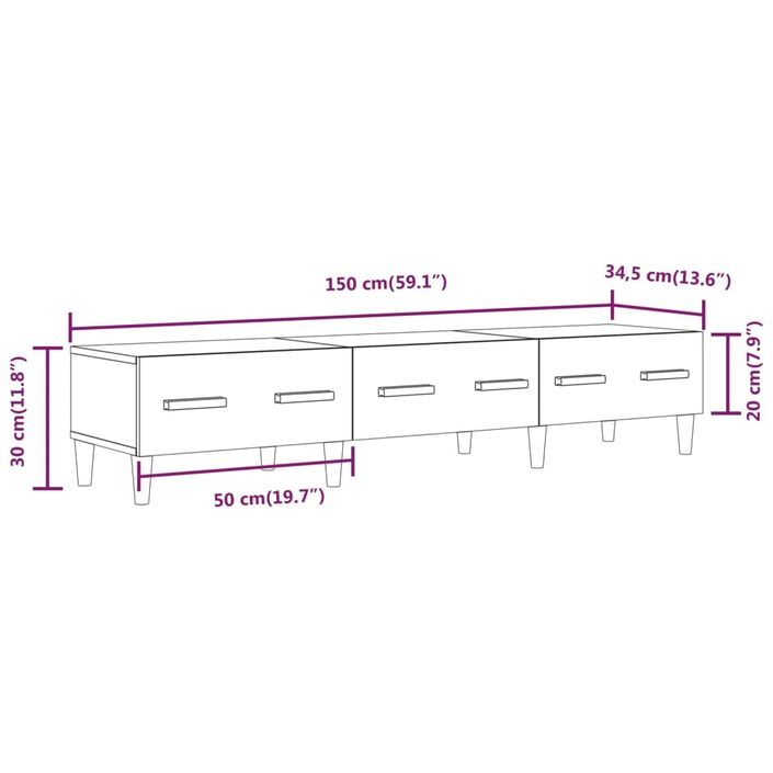 Meuble TV Blanc brillant 150x34,5x30 cm Bois d'ingénierie - Photo n°9