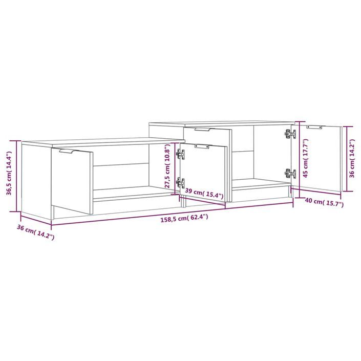 Meuble TV blanc brillant 158,5x36x45 cm bois d'ingénierie - Photo n°8