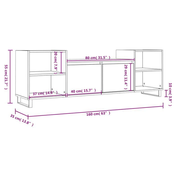 Meuble TV Blanc brillant 160x35x55 cm Bois d'ingénierie - Photo n°11