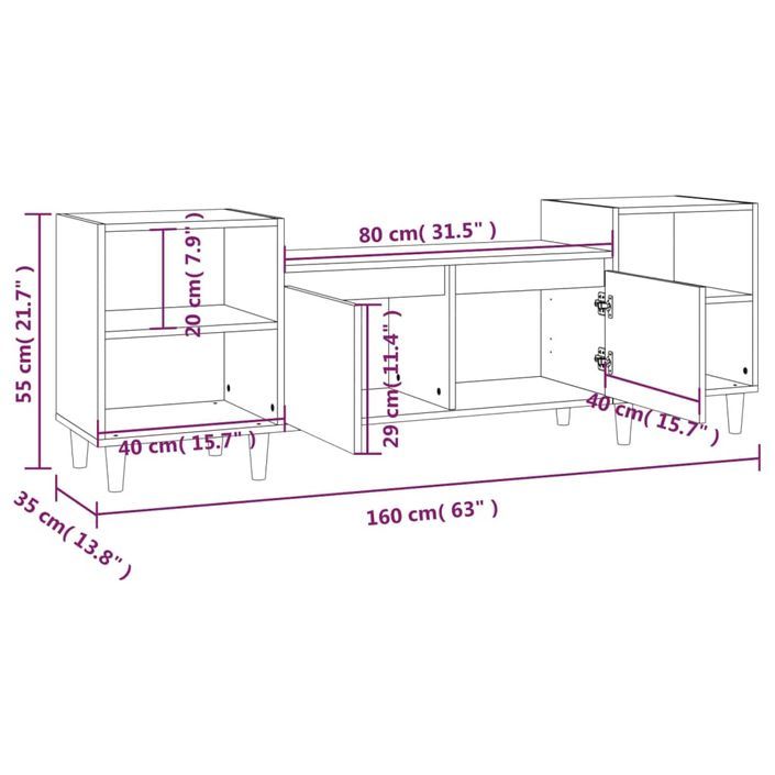 Meuble TV Blanc brillant 160x35x55 cm Bois d'ingénierie - Photo n°10