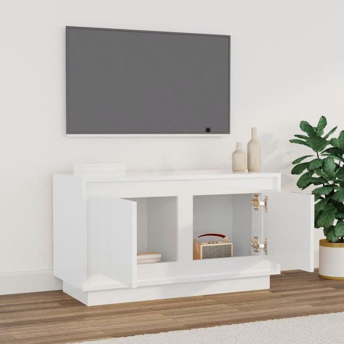 Meuble TV blanc brillant 80x35x45 cm bois d'ingénierie - Photo n°3