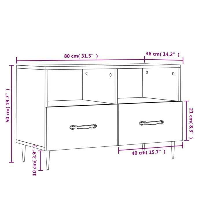 Meuble TV Blanc brillant 80x36x50 cm Bois d'ingénierie - Photo n°12