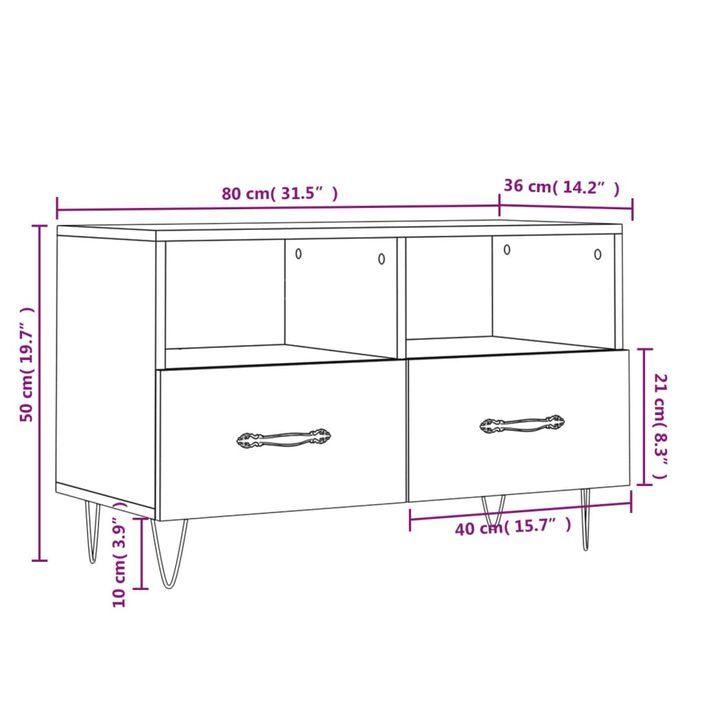 Meuble TV Blanc brillant 80x36x50 cm Bois d'ingénierie - Photo n°12