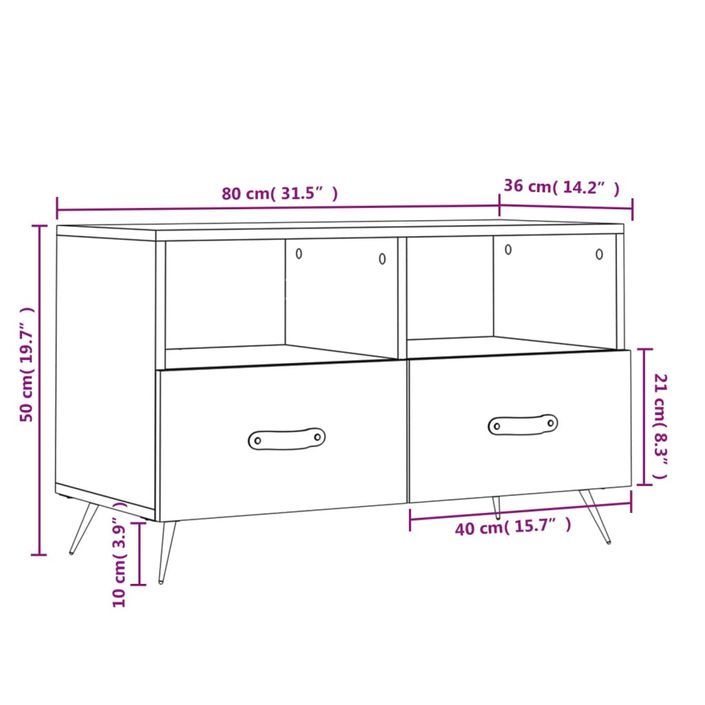 Meuble TV Blanc brillant 80x36x50 cm Bois d'ingénierie - Photo n°12