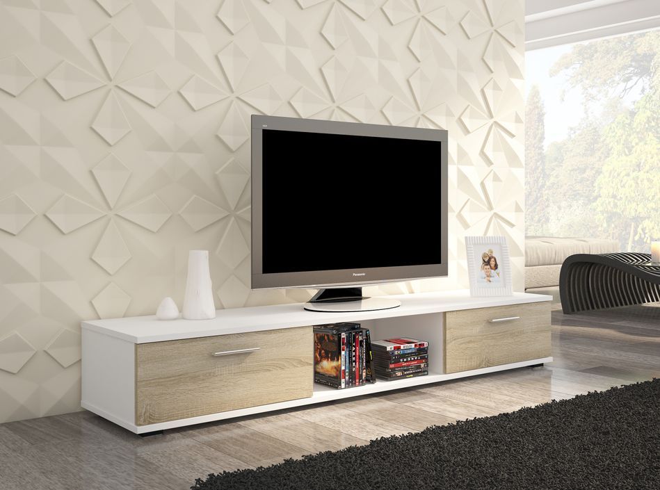 Meuble TV blanc et bois Sonoma mat Flexa 176 cm - Photo n°2