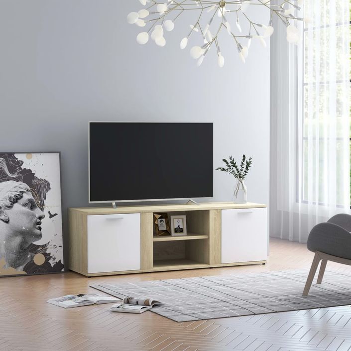 Meuble TV Blanc et chêne sonoma 120x34x37 cm - Photo n°2