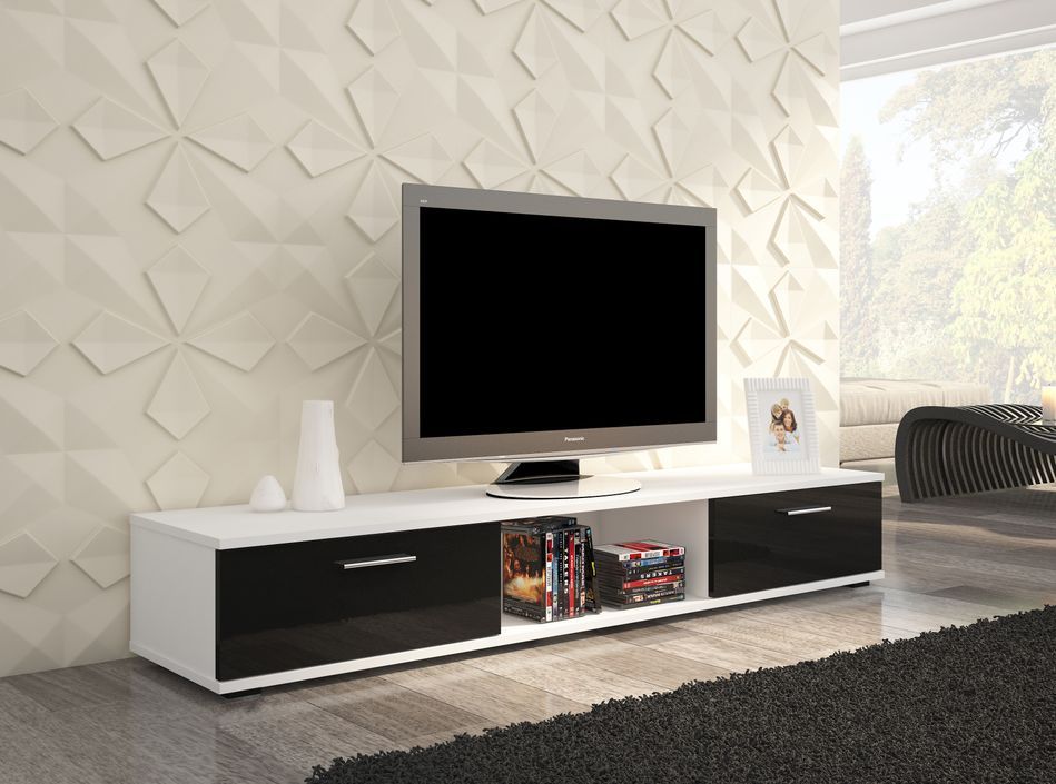 Meuble TV blanc et noir brillant Flexa 176 cm - Photo n°2