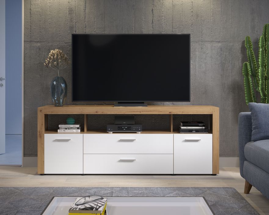 Meuble TV blanc mat et chêne naturel Léo 181 cm - Photo n°4