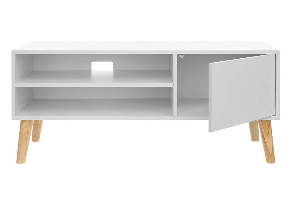 Meuble TV bois blanc 1 porte et 1 étagère Scandinave Maeva 110 cm - Photo n°6
