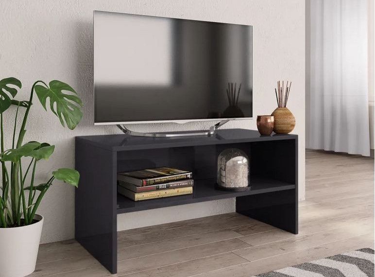 Meuble TV bois gris brillant Thela 80cm - Photo n°2