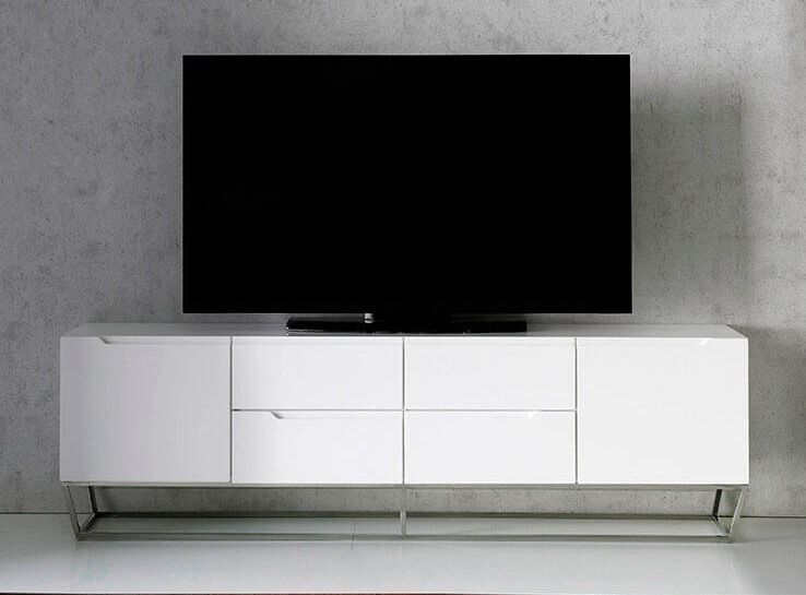 Meuble TV bois laqué blanc et pieds métal chromé Blina 180 cm - Photo n°2