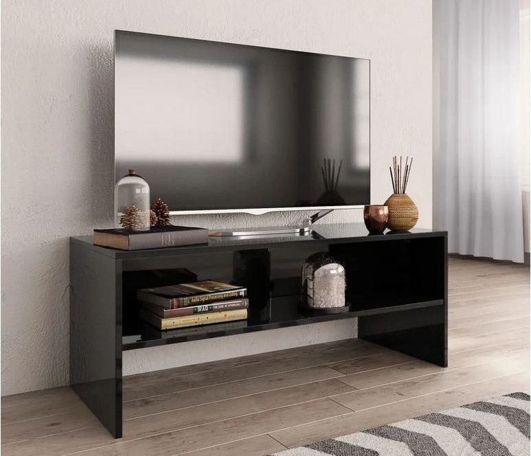 Meuble TV bois noir brillant Thela 100 cm - Photo n°2