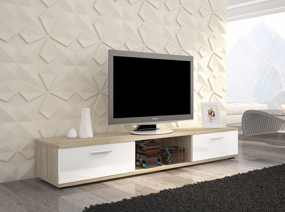 Meuble TV bois Sonoma et blanc brillant Flexa 176 cm - Photo n°2