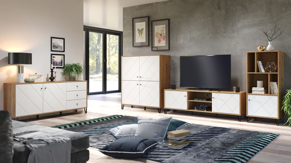 Meuble TV chêne artisan et blanc mat Kido 183 cm - Photo n°10