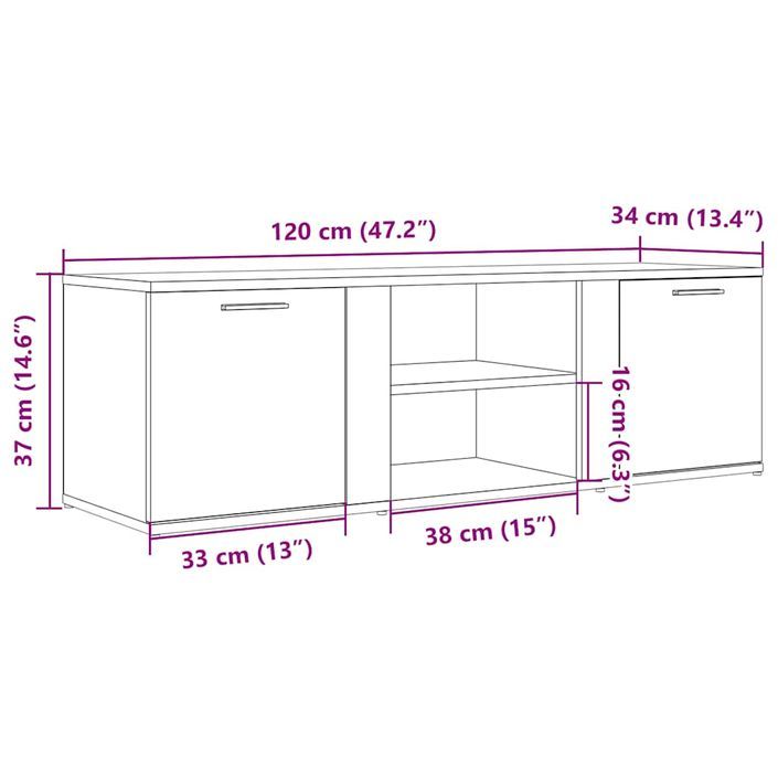 Meuble TV chêne artisanal 120x34x37 cm bois d'ingénierie - Photo n°10