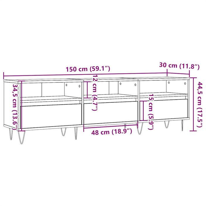 Meuble TV chêne artisanal 150x30x44,5 cm bois d'ingénierie - Photo n°10