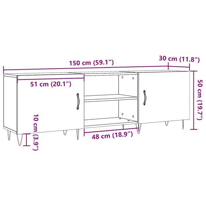 Meuble TV chêne artisanal 150x30x50 cm bois d'ingénierie - Photo n°11