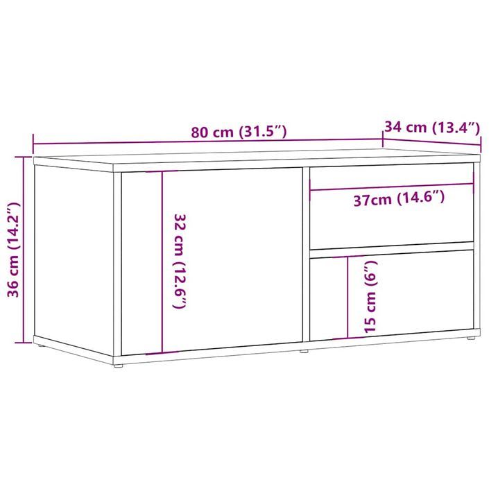 Meuble TV chêne artisanal 80x34x35,5 cm bois d'ingénierie - Photo n°11