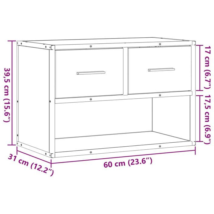 Meuble TV chêne brun 60x31x39,5 cm bois d'ingénierie et métal - Photo n°11