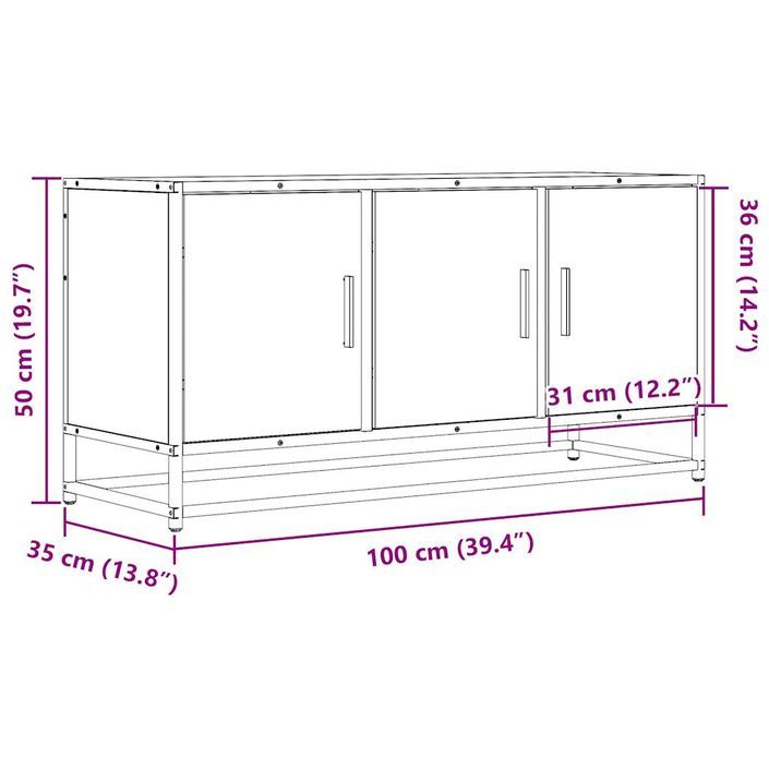 Meuble TV chêne fumé 100x35x50 cm bois d'ingénierie et métal - Photo n°10