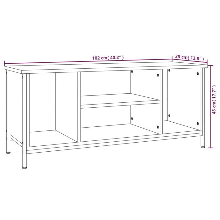 Meuble TV chêne fumé 102x35x45 cm bois d'ingénierie - Photo n°9