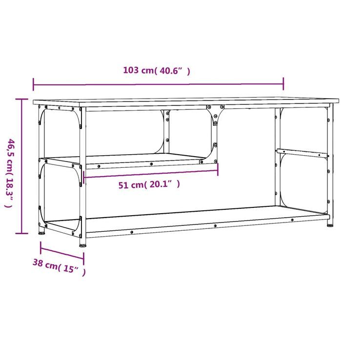 Meuble TV chêne fumé 103x38x46,5 cm bois d'ingénierie et acier - Photo n°9