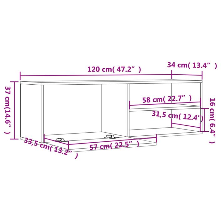 Meuble TV chêne fumé 120x34x37 cm bois d'ingénierie - Photo n°9