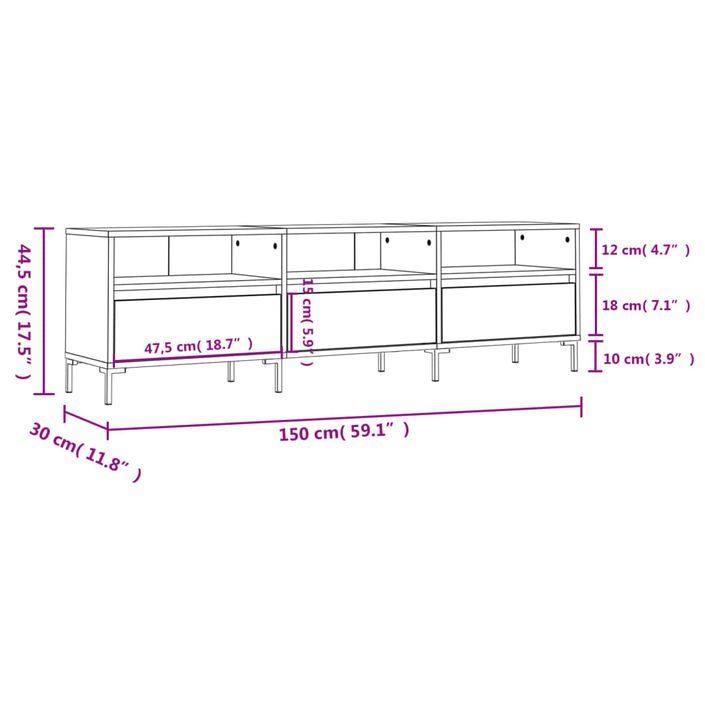 Meuble TV chêne fumé 150x30x44,5 cm bois d'ingénierie - Photo n°11