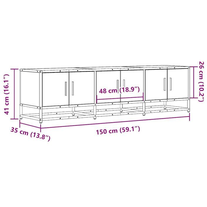 Meuble TV chêne fumé 150x35x41 cm bois d'ingénierie et métal - Photo n°10