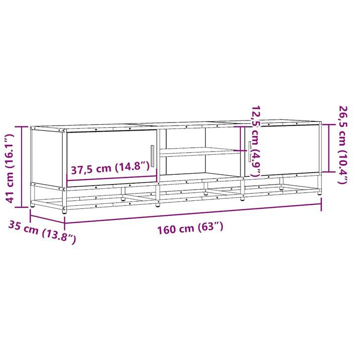 Meuble TV chêne fumé 160x35x41 cm bois d'ingénierie et métal - Photo n°10