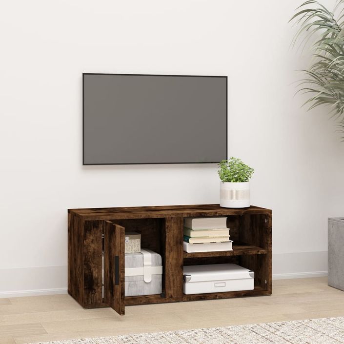 Meuble TV Chêne fumé 80x31,5x36 cm Bois d'ingénierie - Photo n°3